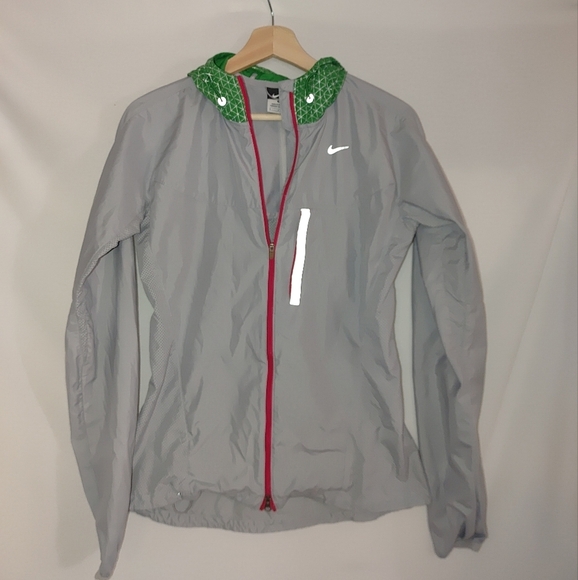 Nike‎ Vapor Mesh Full Zip Running Jacket Gray Green Silver Reflective Size Small - Picture 2 of 9